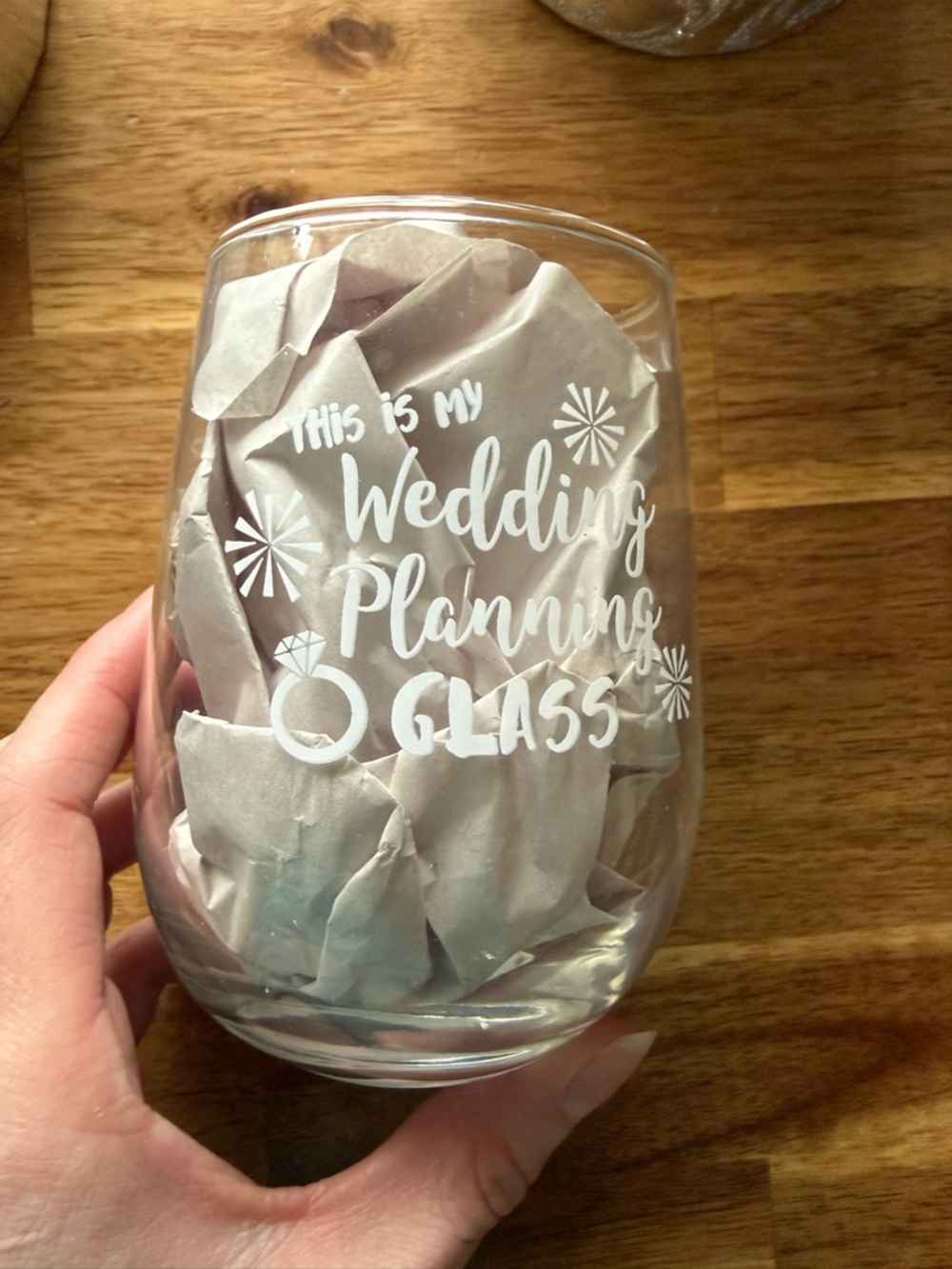 Wedding Planning Stemless Glass - White Lettering